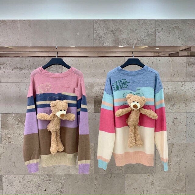 Áo len phối màu Gấu