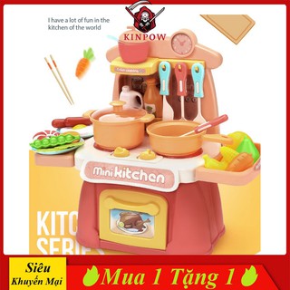 Đồ Chơi Nấu Ăn KINPOW Mini Kitchen 26 Món Màu Hồng Cam, Chi Tiết Đa Dạng, Có Tiếng Nhạc Thích Thú