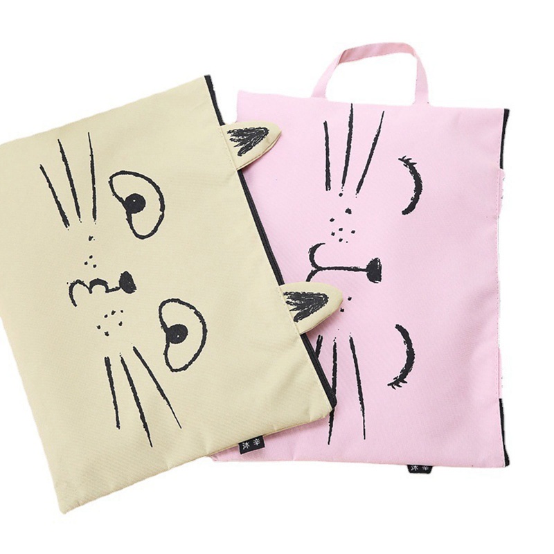 1 túi đựng tài liệu khổ A4 bằng vải oxford có khóa kéo họa tiết hoạt hình dễ thương