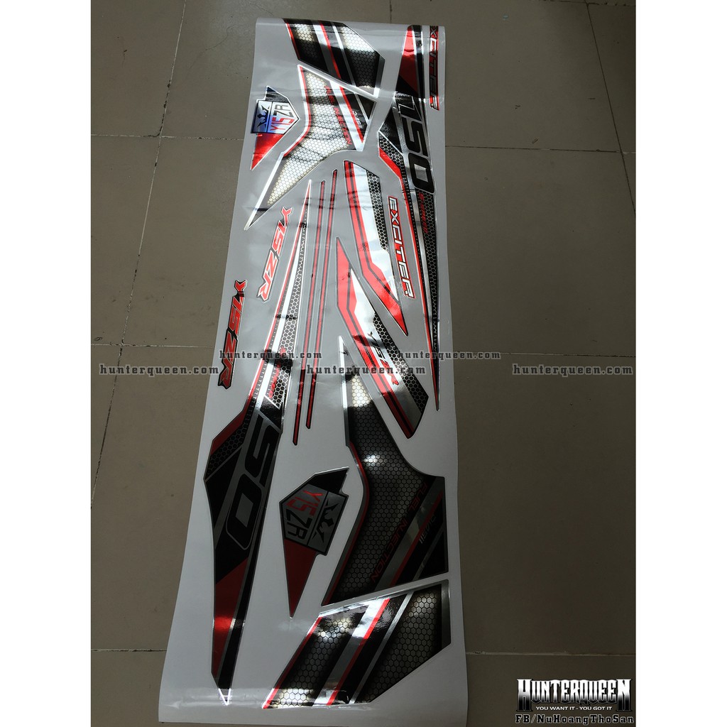 Tem xe exciter 150 chất liệu crom, dán xe đen