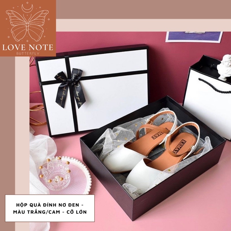 Hộp quà màu trắng/cam đính nơ đen cỡ LỚN - tặng sinh nhật, valentine 14/2, 8/3, 20/10, giáng sinh noel | BigBuy360 - bigbuy360.vn