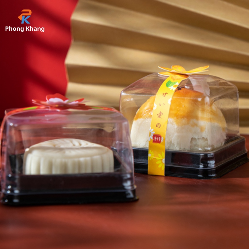 Set 10 hộp nhựa Phong Khang vuông màu đen đựng bánh trung thu 250gr