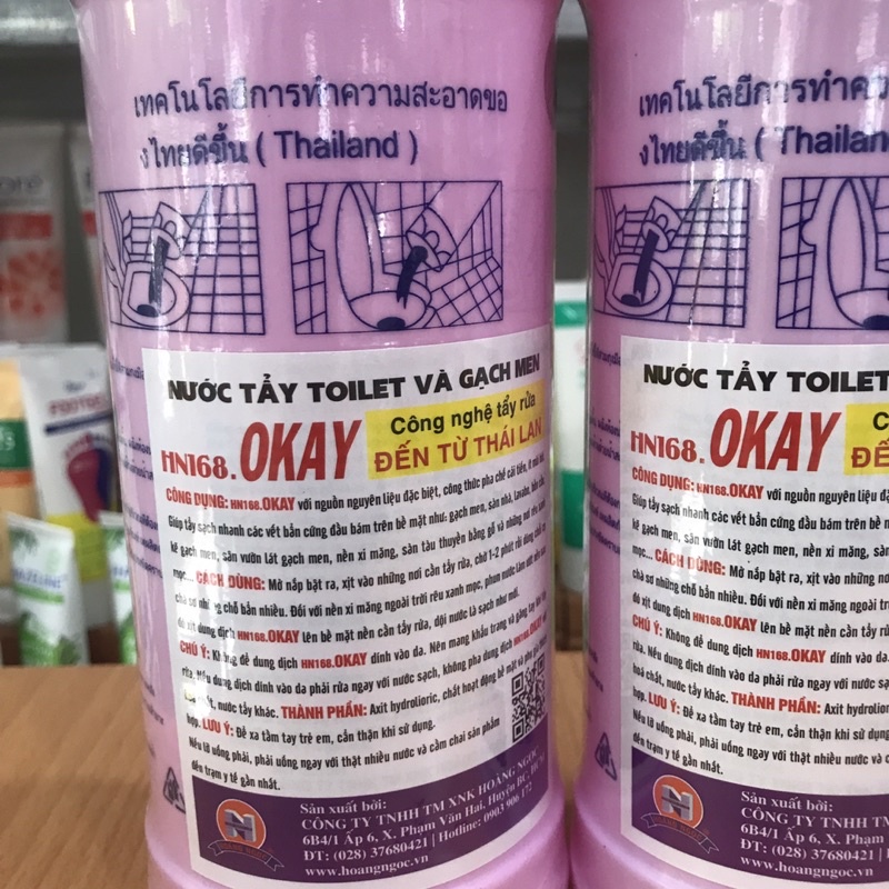 Combo 3 Chai Nước Tẩy Toilet Và Gạch Men HN168 Okay 1000ml