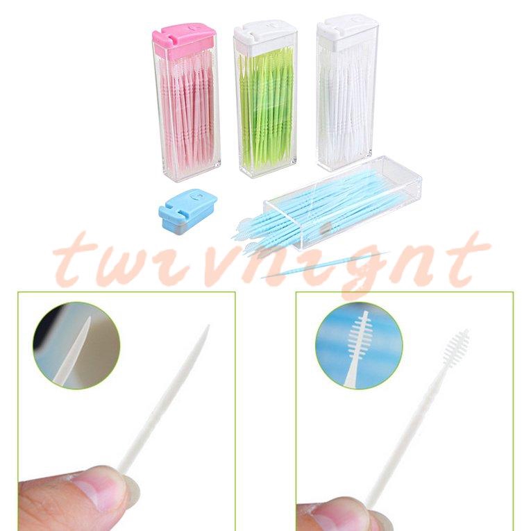 twivnignt Hộp 50 Cây Tăm Xỉa Răng Bằng Nhựa 50pcs Dental Picks Toothpick Plastic Interdental Toothpick Brush 50 PCS Hotel Dental Picks Oral Care