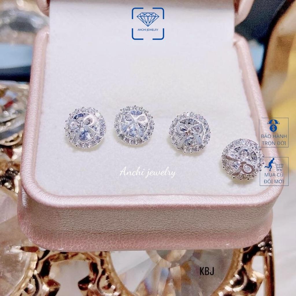 Bông tai nữ tròn đính đá mạ vàng, chuẩn bạc ta, Anchi jewelry