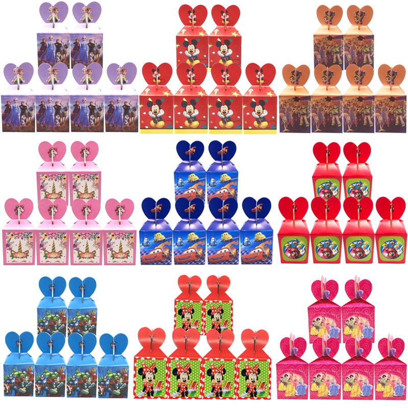 Set 6 Hộp Đựng Kẹo Hình Xe Hơi / Chuột Mickey / Kỳ Lân / Xe Hơi Trong Phim Frozen2 1 Tuổi Cho Bé