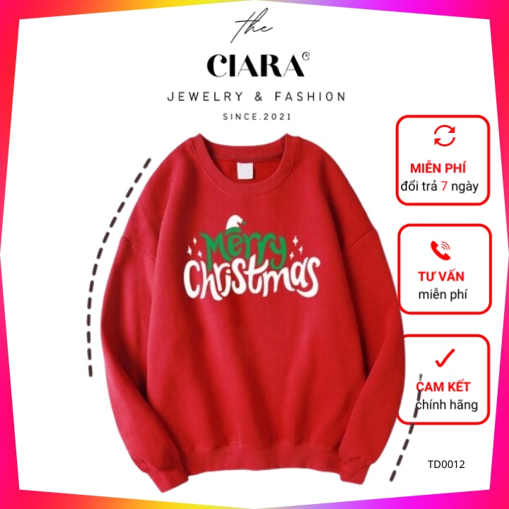 Áo Thun Sweater Noel⚡𝐊𝐄̀𝐌 𝐐𝐔𝐀̀ 𝐓𝐀̣̆𝐍𝐆⚡ Áo Thun Nam Nữ Tay Dài Merry Christmas CIARA Chất Thun Vay Cá Dày, Mịn Màu Đỏ