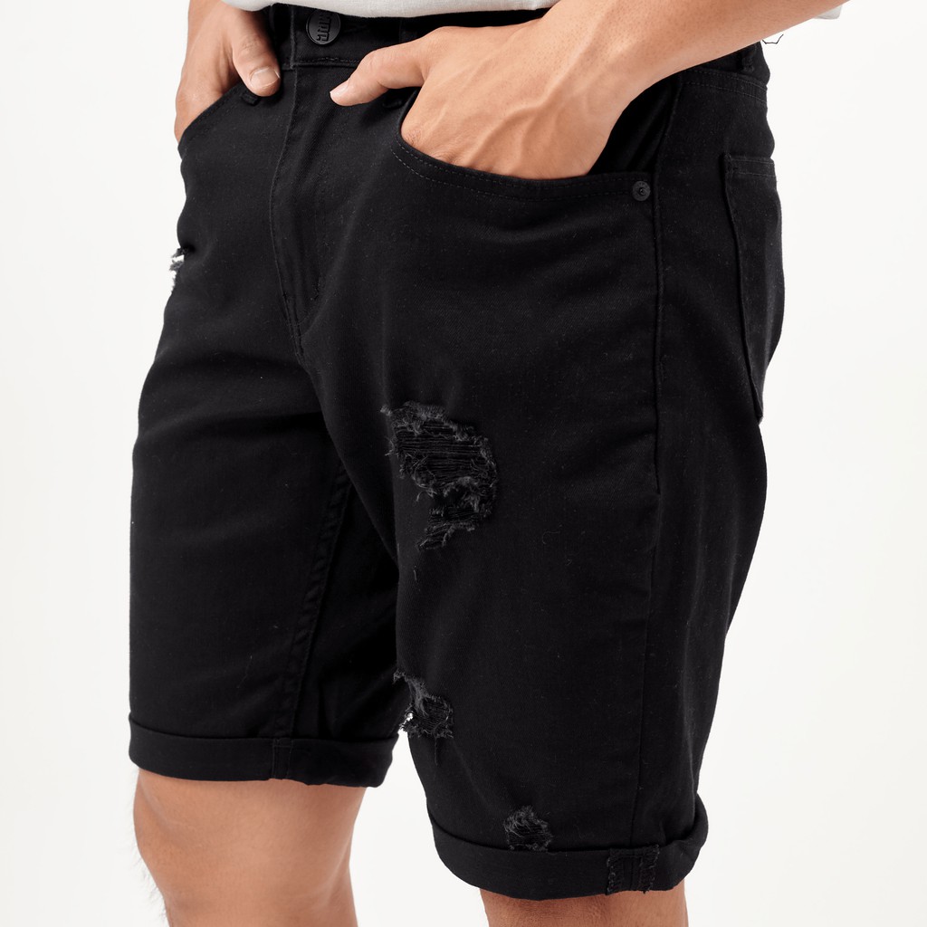 Quần short jean nam đen rách MRC S174 chất cotton cao cấp, form ôm vừa vặn, tôn dáng, trẻ trung - MENFIT