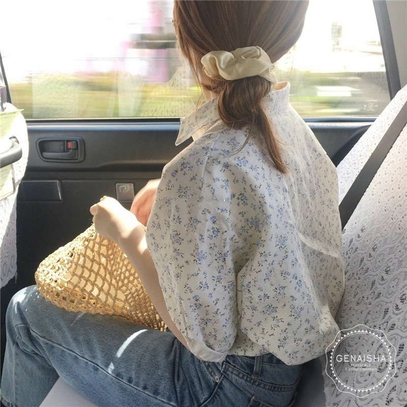 Áo Sơ Mi Tay Lửng Một Hàng Nút Họa Tiết Hoa Tươi Tắn Mùa Hè Hàn Quốc Cho Nữ Ngọt Ngào