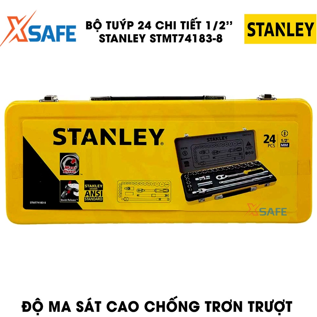 Đầu tuýp bộ 1/2 INCH 24 chi tiết STANLEY STMT74183-8 thép CR-V cao cấp Bộ 24 đầu tiếp gia công tỉ mỉ, độ bền cao