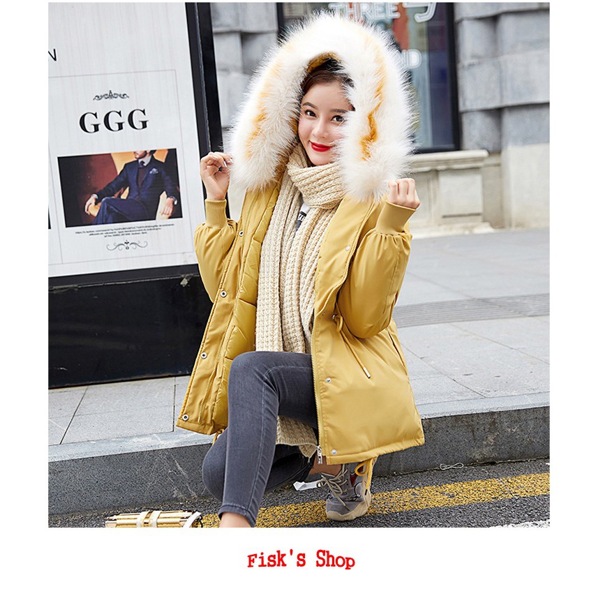 Áo phao mũ lông trắng