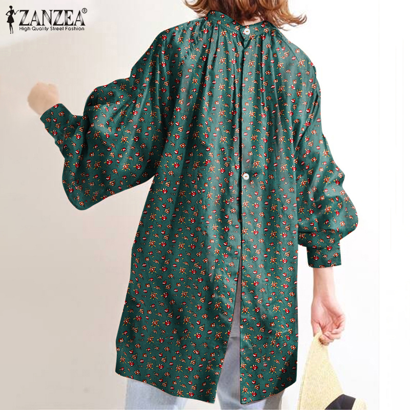 ZANZEA Women Stand Collar Printed Long Puff Sleeve Loose Blouse | BigBuy360 - bigbuy360.vn