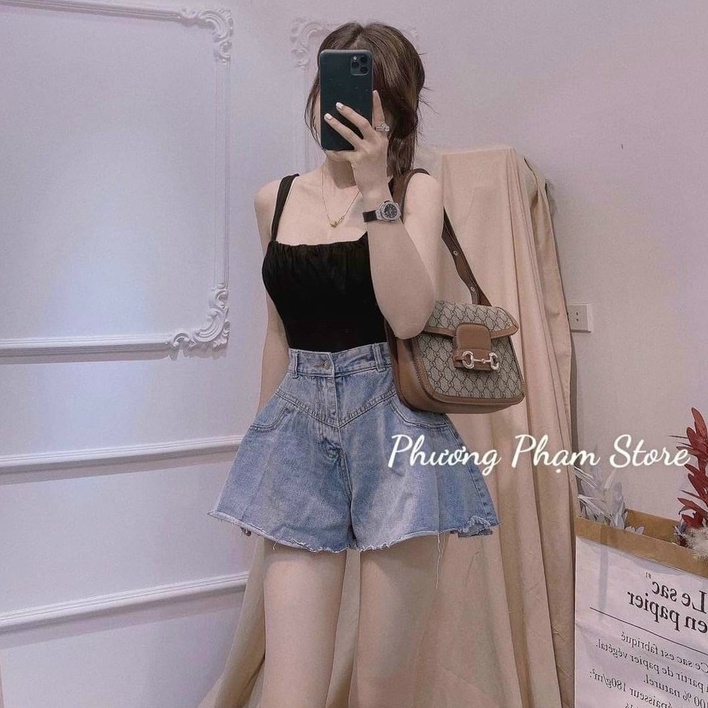 Quần shorts jean lưng cao ống xòe rộng cực xinh , chất jean dày dặn