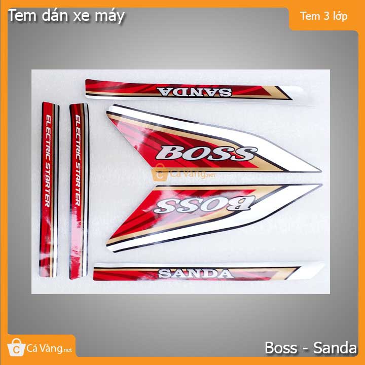 Tem xe Boss Sanda, Decal xe Boss Sanda dán xe màu NHO, ĐỎ LOẠI - 3 lớp