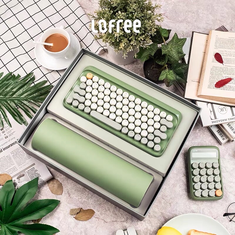 Bàn phím cơ Bluetooth Lofree chính hãng màu xanh ngọc+chuột Bluetooth