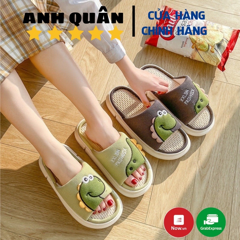 [ Form Nhỏ Tăng 2 Size] Dép vải lanh dệt cao cấp hính thú khủng long siêu sang, siêu dễ thương năm 2022 cho nữ