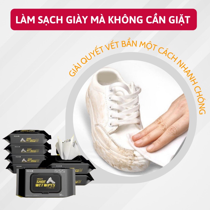 Khăn giấy lau giày siêu sạch, giấy vệ sinh giày gói 80c không hóa chất làm hại vải Oron