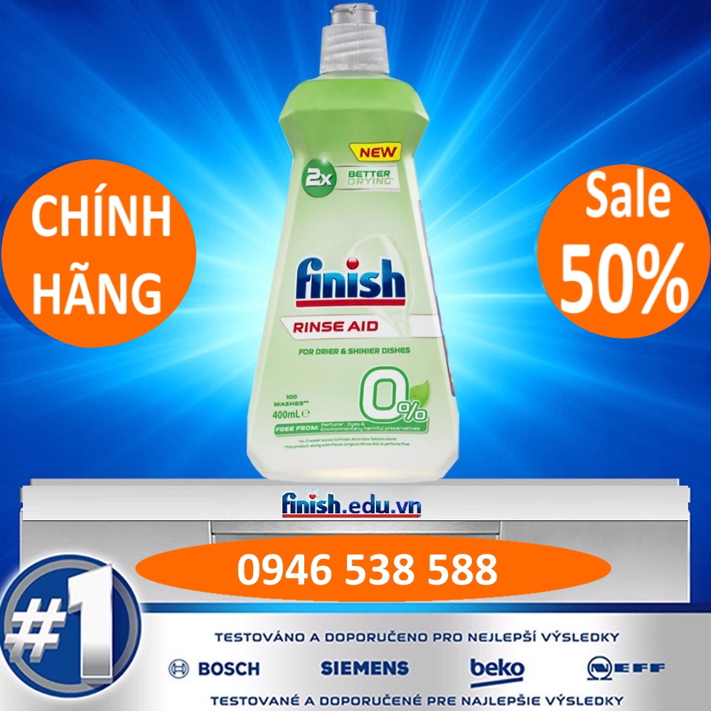 Combo Viên rửa bát Finish Eco 0%70 viên + Bóng Finish Eco 400ml + Muối Finish 1,5kg