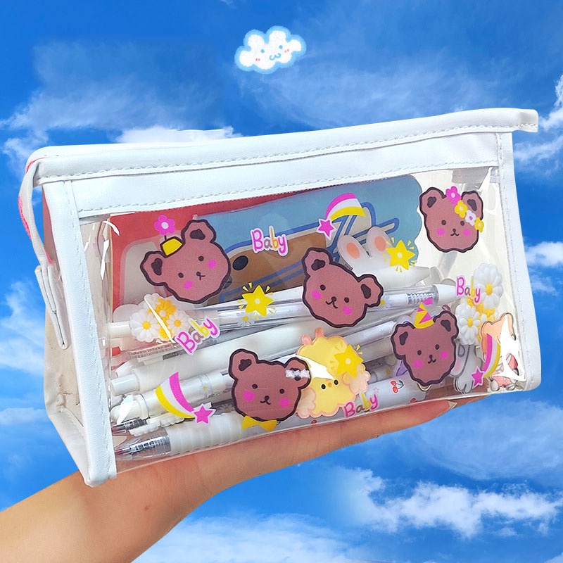 Túi Đựng Bút/Đồ Trang Điểm Bằng PVC Phủ Lông Nhung Dung Tích Lớn Có Khóa Kéo Tiện Dụng