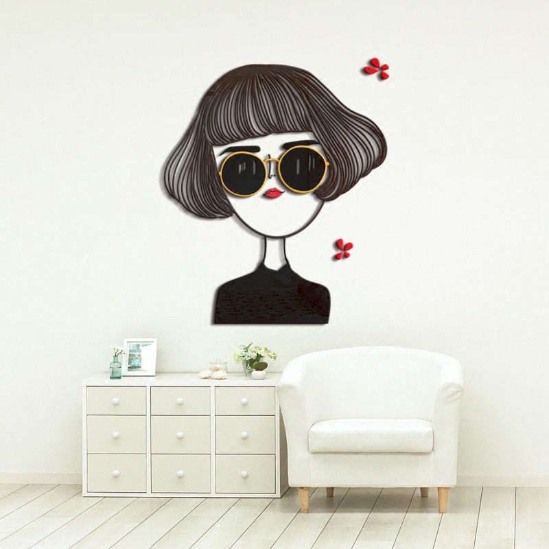 Tranh dán tường mica 3d decor khổ lớn cô gái sành diệu Nhiều Size - EPeBen