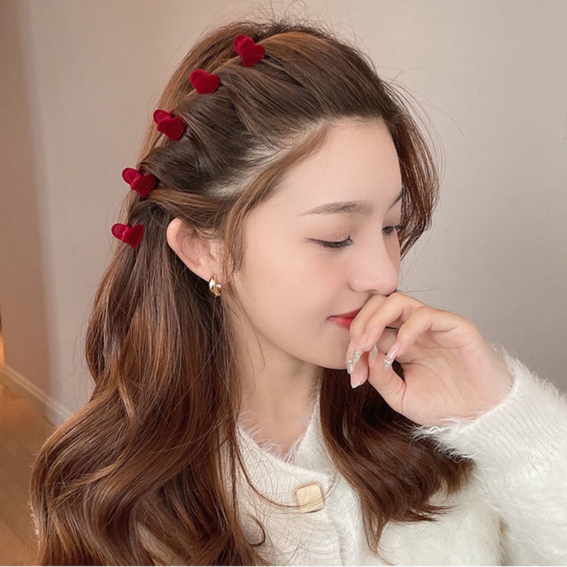 Kẹp tóc Mini hình trái tim bằng nhung dễ thương