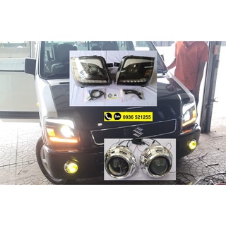 Đèn lái đèn pha suzuki wagon r+ 2001-2007 đen pha led bi cầu thế hệ mới giá 1 cặp