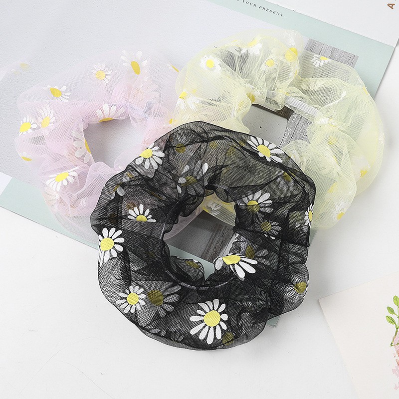 Cột Tóc Vải Scrunchies Họa Tiết Cúc Họa Mi trong suốt phong cách ulzzang Hàn Quốc; S09 - BONMIE