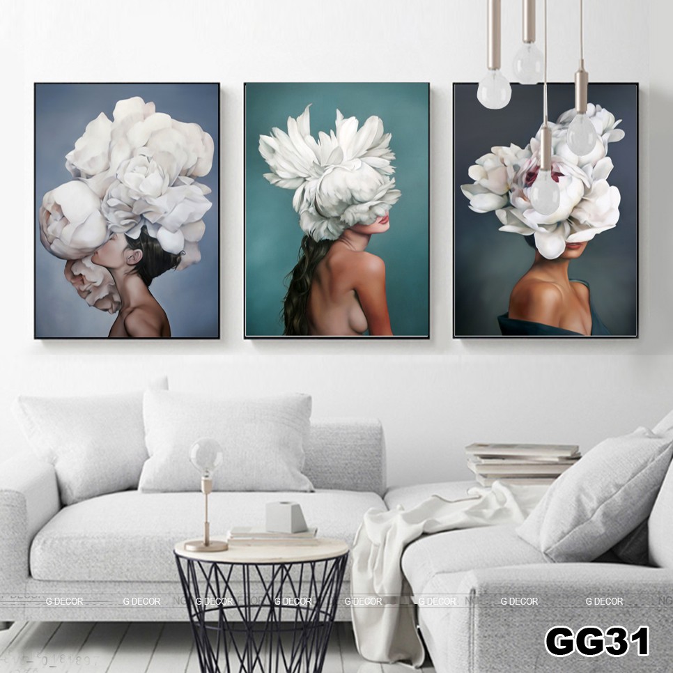 Tranh treo tường canvas 3 bức phong cách hiện đại Bắc Âu 29, tranh decor trang trí phòng khách, phòng ngủ, phòng ăn, spa