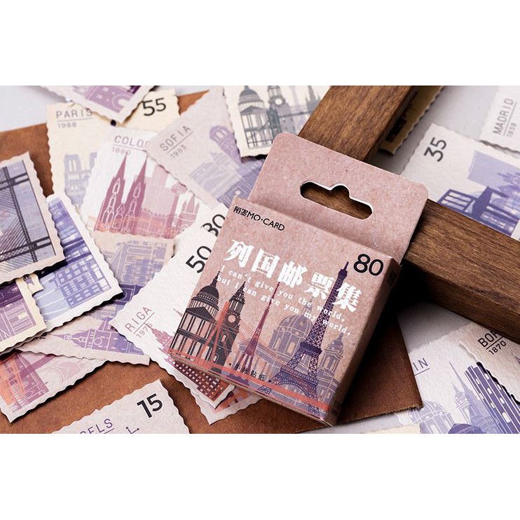 Bộ 45 Sticker Tem Thư Cổ Điển E55