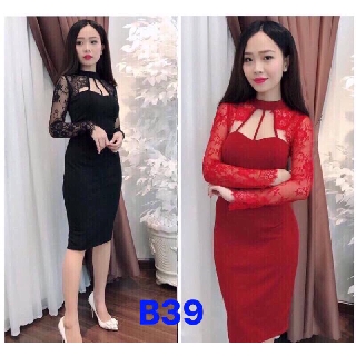 [Mẫu Đẹp] Đầm Ôm Body Nữ Thun Nhập Phối Ren Bó Sát Cực Gợi Cảm Quyến Rũ - B39