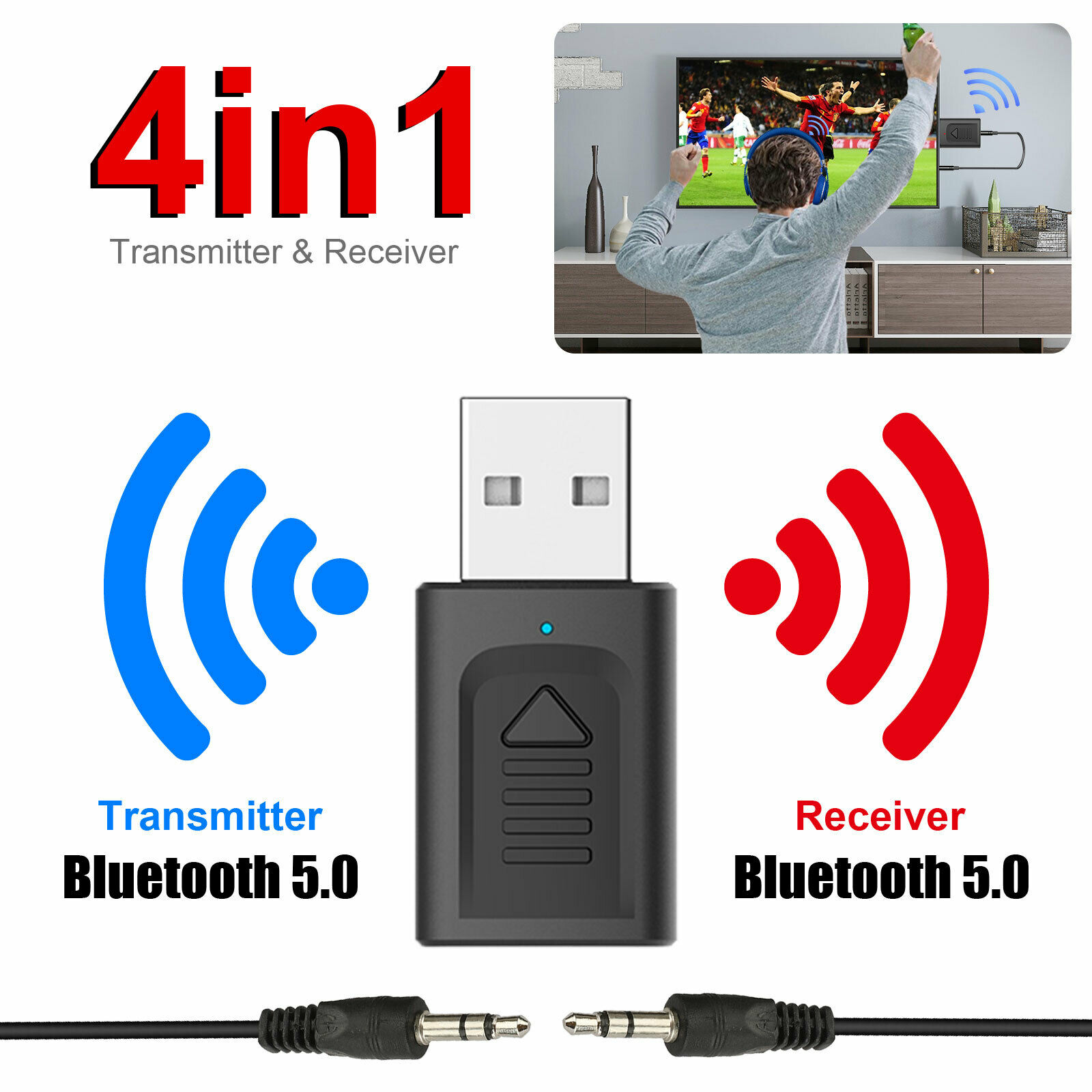 SafeTrip USB Bluetooth 5.0 Transmitter and Receiver For PC TV Car Nintendo Switch