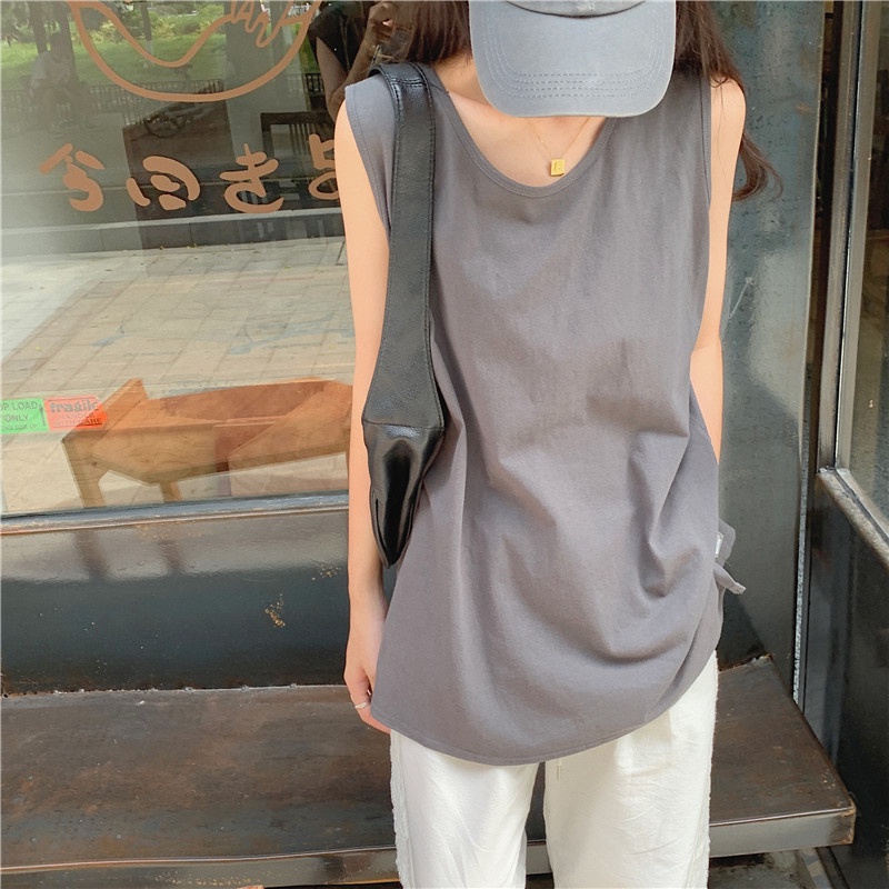 Áo ba lỗ nữ form rộng trơn basic - Áo tank top 3 lỗ unisex sát nách dáng rộng trùm mông