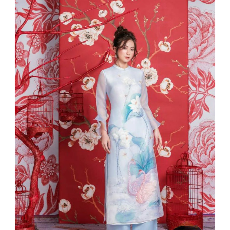 💋LẠ MẮT HIỆN ĐẠI VỚI AD ORGANZA KẾT ĐÍNH THỦ CÔNG XANH THIÊN THANH💋( ÁO RIÊNG QUẦN RIÊNG)
