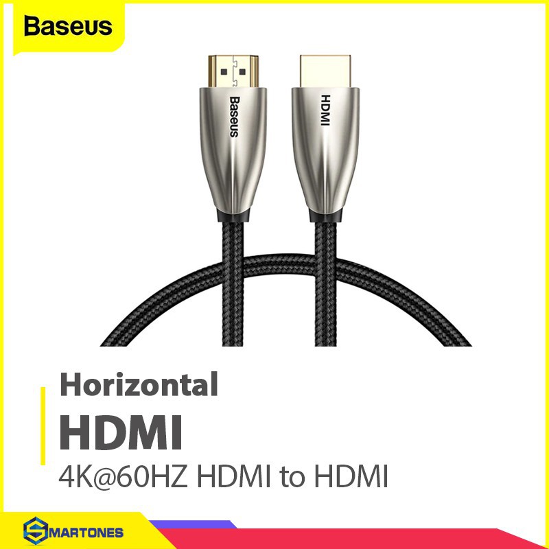 Cáp HDMI to HDMI Baseus Horizontal HDMI 2.0 hỗ trợ xuất hình ảnh 4K60Hz đầu cáp mạ vàng, dây bện vải