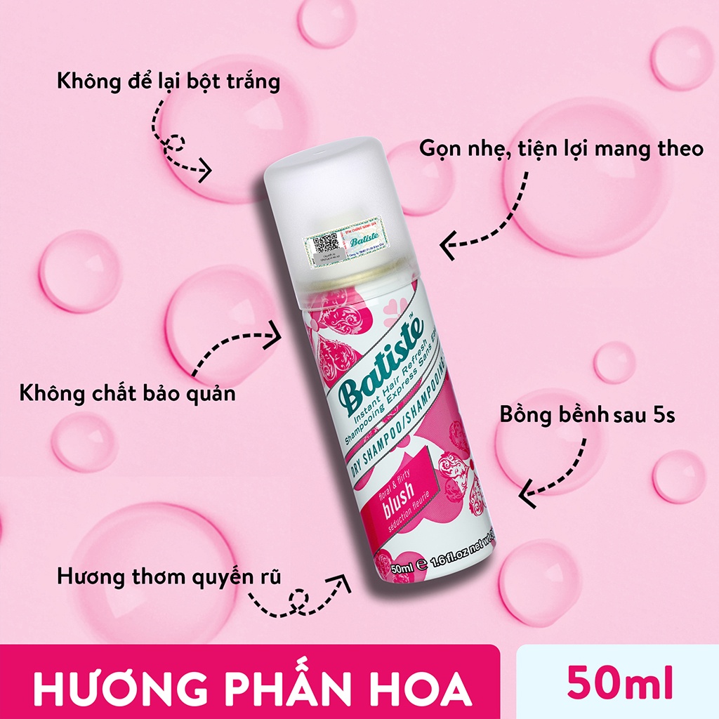 [MINI SIZE] 4 Loại Dầu Gội Khô Batiste Dạng Xịt Dầu Gội Hết Ngứa, Bết Dính Giúp Tóc Bồng Bềnh Mượt Mà 50ml - Violetpham