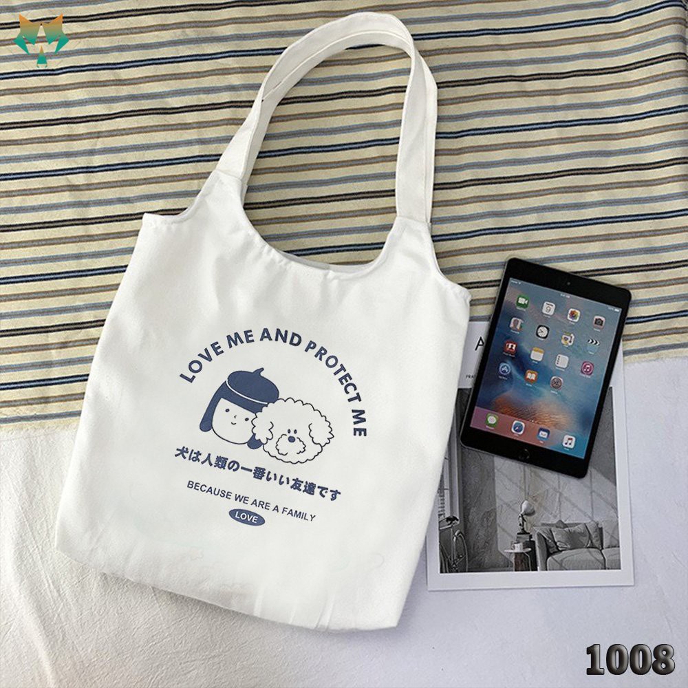 Túi Tote Trắng Vải Canvas Cao Cấp 1008 462 Love Me And Protect Me Thời Trang Mùa Hè Cực Hot