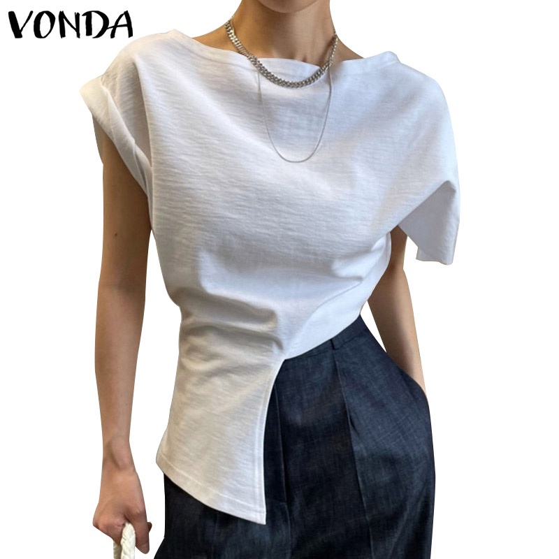 Áo VONDA tay lửng cổ tròn xẻ tà phong cách Hàn Quốc thời trang cho nữ