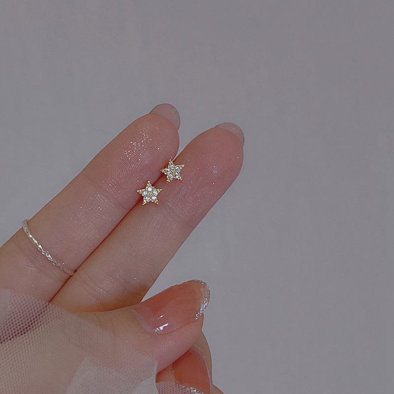 1 Cặp Bông Tai Hình Ngôi Sao Đính Đá Zircon Thời Trang Hàn Quốc Dành Cho Nữ S925