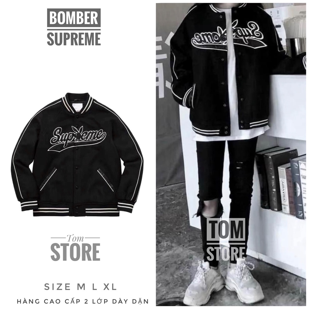 Áo Bomber Supreme phong cách unisex nam nữ , vải gió cao cấp 2 lớp dày dặn hàng cao cấp ulzzang