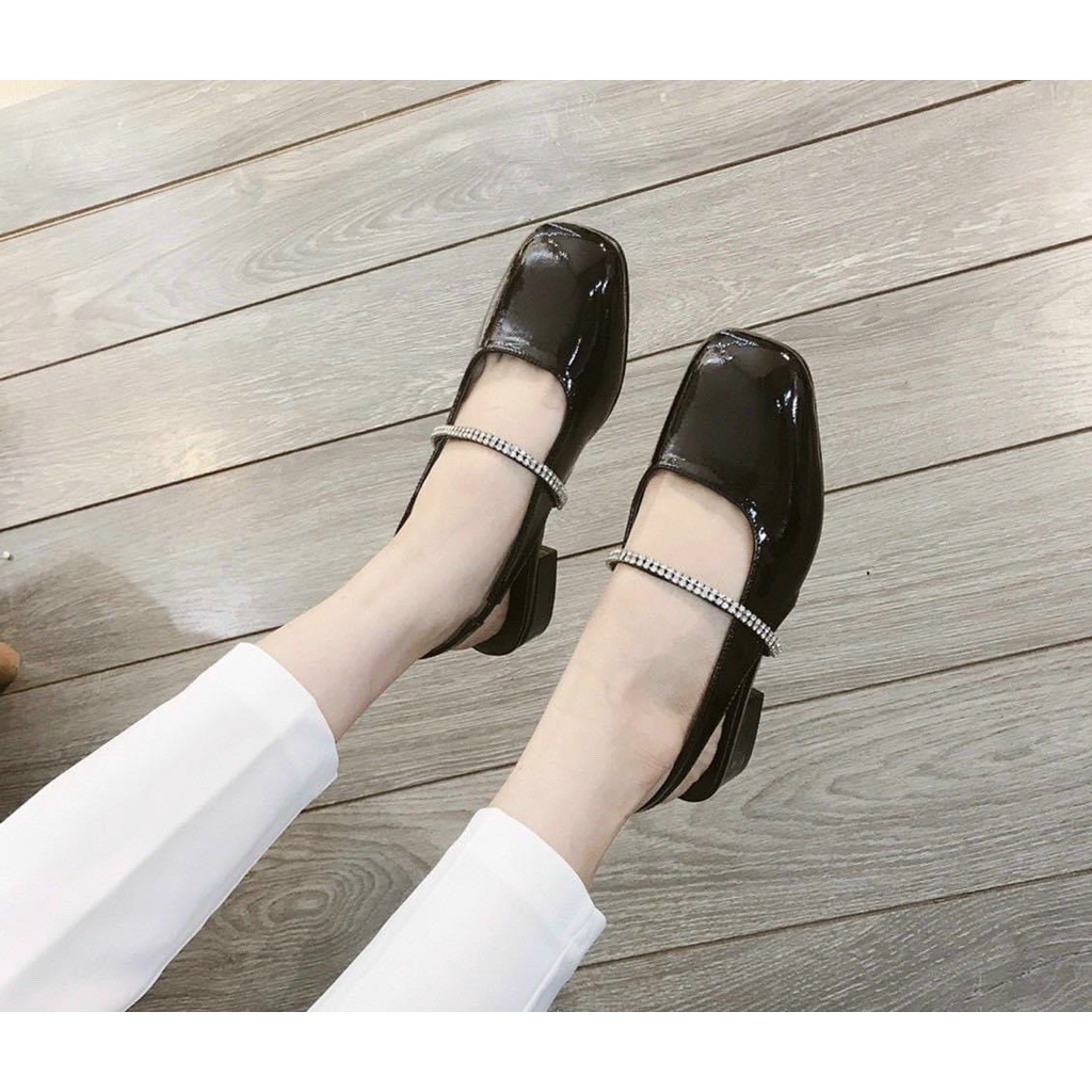 giày sandal nữ bít mũi vuông quai đá zara gót 3cm thơif trang (Fullbox tem mác)