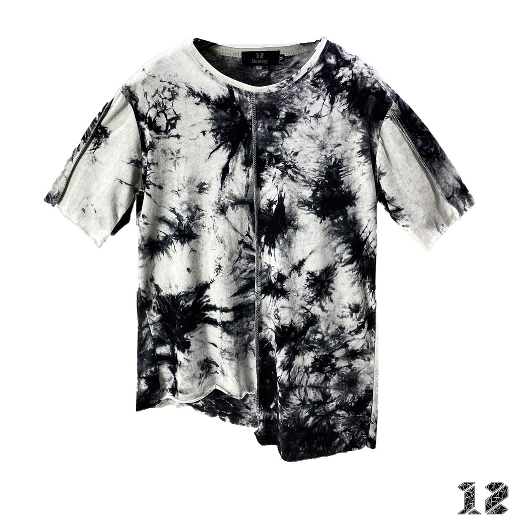 Áo Phông Nam Nữ 12.DESTINY Tie Dye Đen Trắng Chi Tiết Vạt Cao Vạt Thấp Chất Liệu Cotton Premium (THIẾT KẾ ĐỘC QUYỀN)