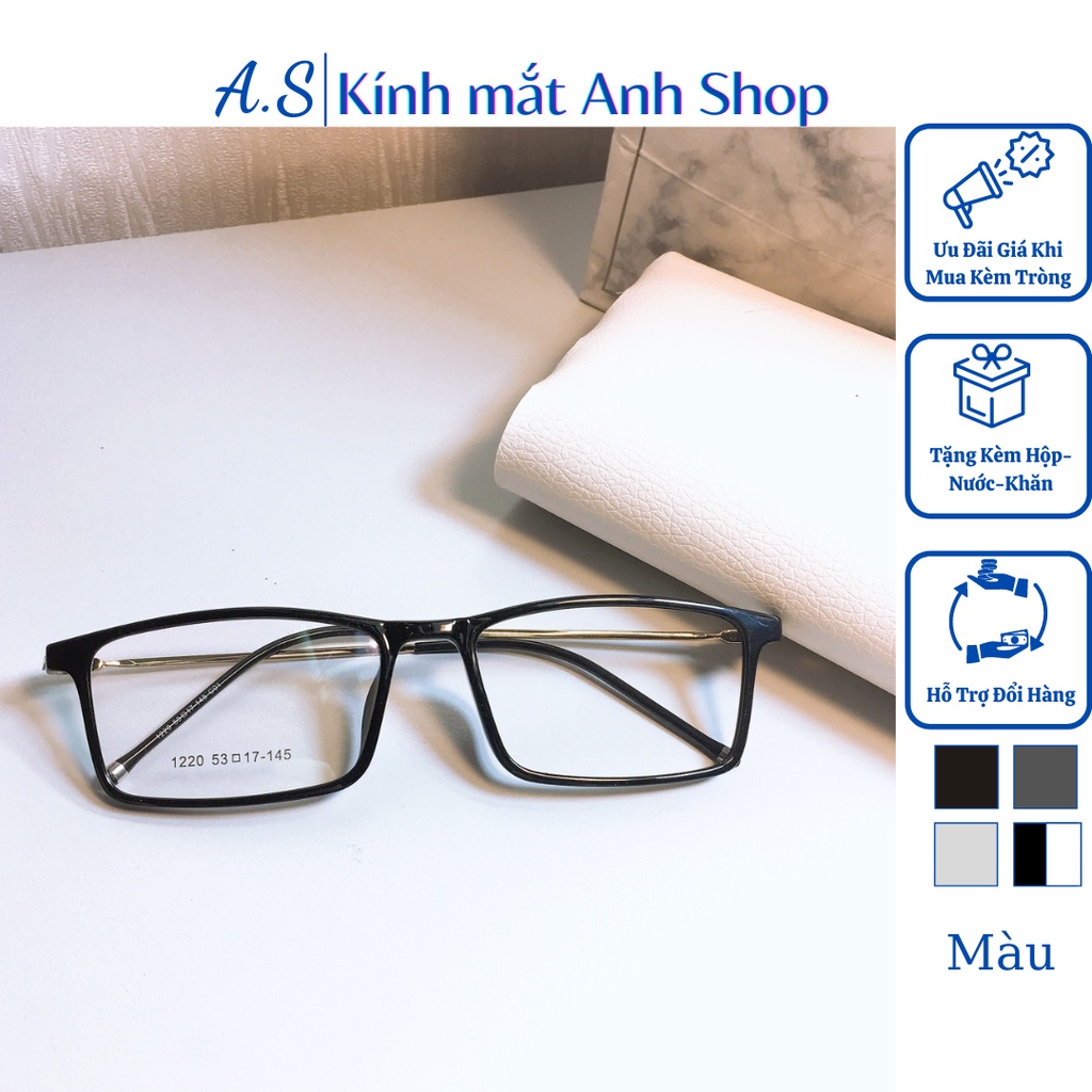Gọng kính chữ nhật chất liệu nhựa dẻo càng kính kim loại 1220