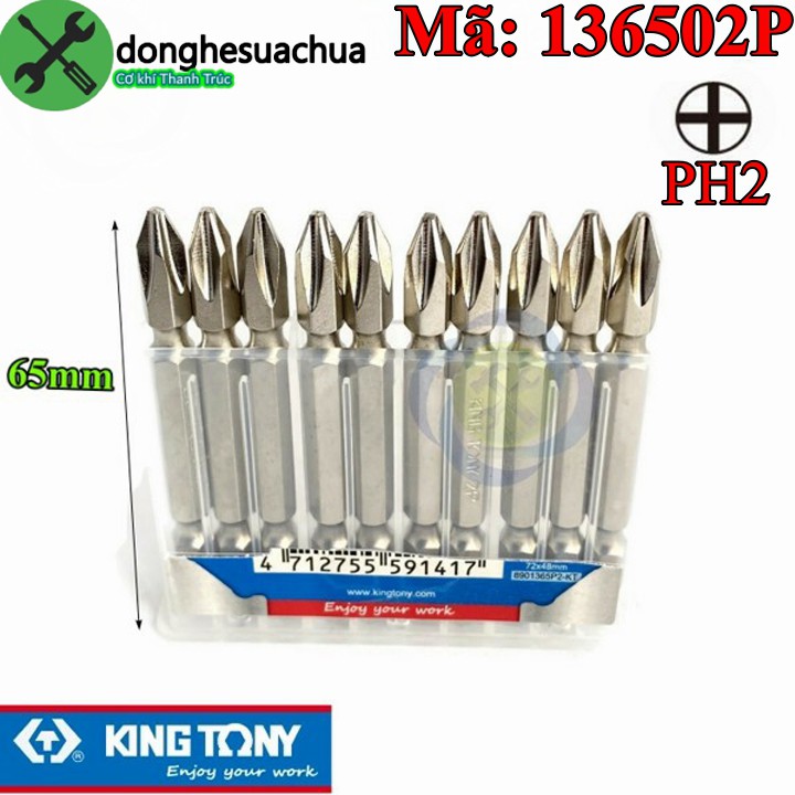 Mũi vít hai đầu bake PH2 Kingtony 136502P dài 65mm (10 câyvỉ)