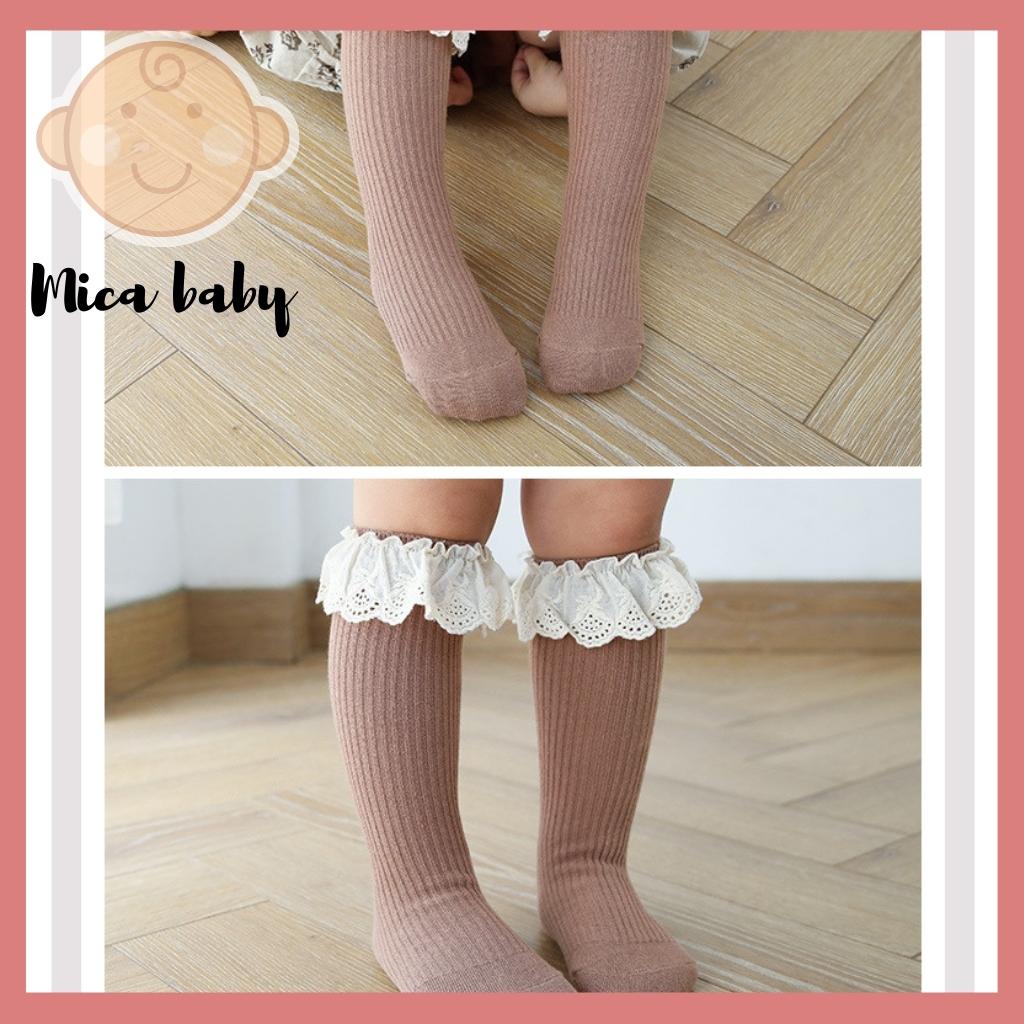 Tất vớ cao cổ không gót viền bèo kiểu dáng tiểu thư cho bé từ 1-4 tuổi Mica baby T26