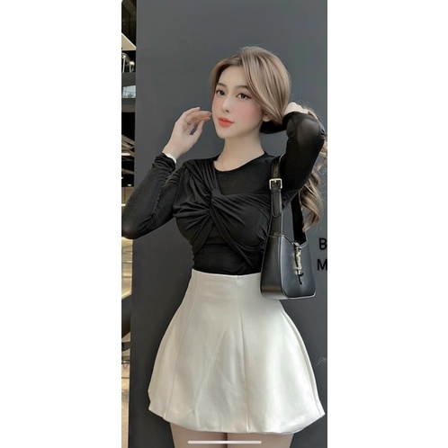 Áo thun  xoắn ngực ôm dáng, Áo kiểu ôm body co giãn AT1568 - NhiNhi Shop