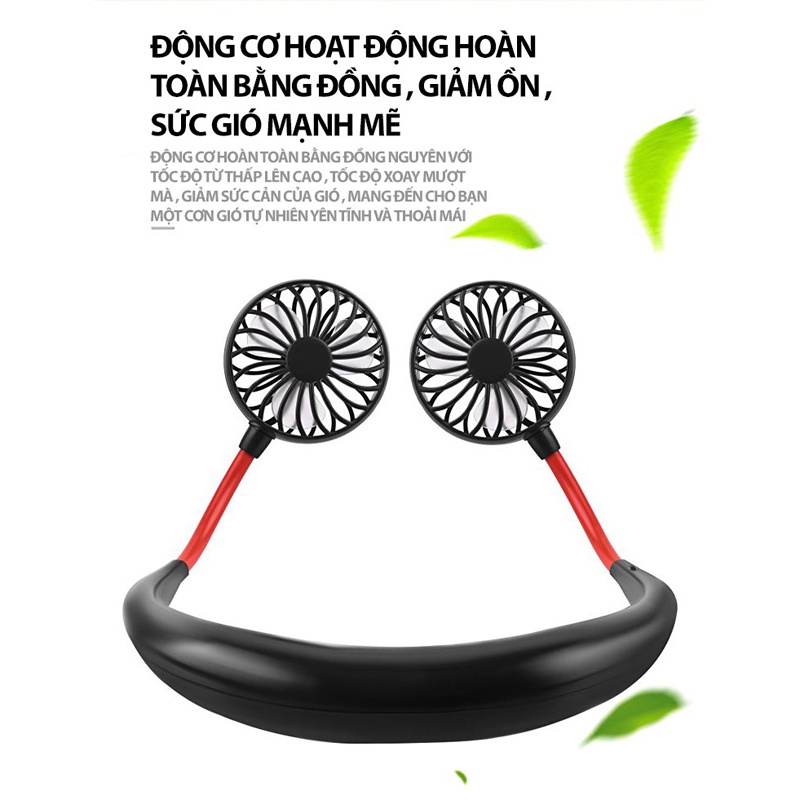 Quạt đeo cổ, quạt treo cổ tích điện có cánh, quạt tích điện 3 Cấp Độ Gió Kèm Cáp Sạc USB quàng cổ cực tiện