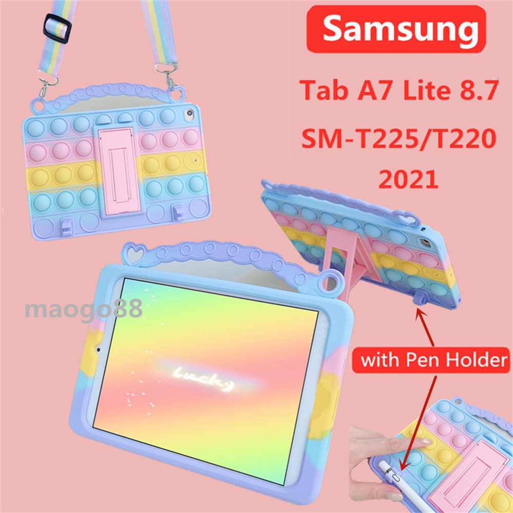 Ốp máy tính bảng chống sốc kèm dây đeo và ngăn đựng bút cho Samsung Galaxy Tab A7 Lite 8.7 SM-T225 T220 2021