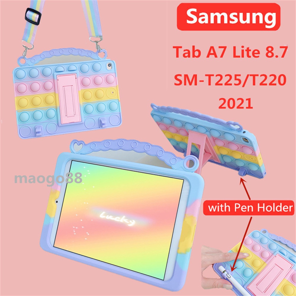 Ốp máy tính bảng chống sốc có dây đeo và ngăn đựng bút thời trang cho Samsung Galaxy Tab A7 Lite 8.7 SM-T225 T220 2021