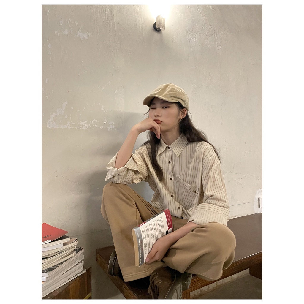 Áo sơ mi nữ NRVP tay dài dáng rộng phong cách Hàn Quốc thời trang