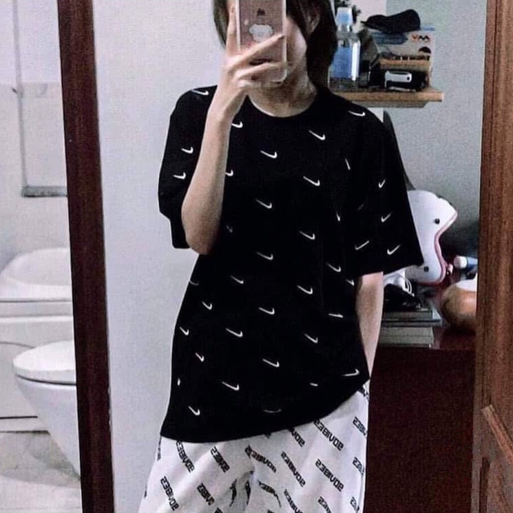 Áo thun tay lỡ unisex NK in kín MOSSSHOP - Áo phông nam nữ phong cách hàn quốc ulzzang form rộng 65kg